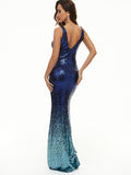 Gradual Sequin Slip V Neck Sleeveless Maxi Dress, Vintage Cocktail Bodycon Party Dress, Women's Clothing