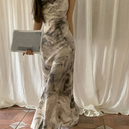 Tie Dye Cowl Neck Cami Dress, Vintage Sleeveless Slim Dress For Spring & Summer, Women's Clothing