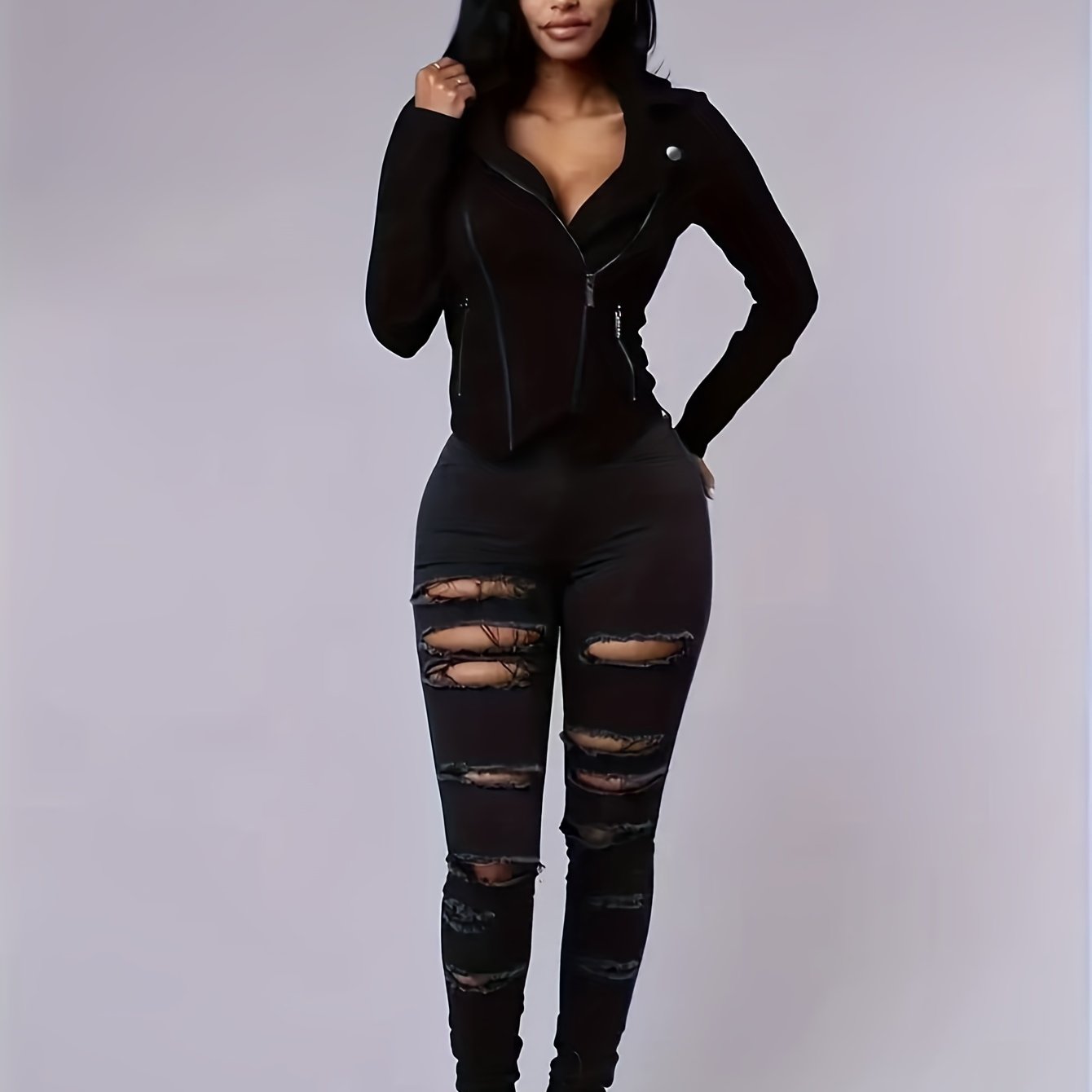 vlovelaw  Ripped Holes Casual Skinny Jeans, Slim Fit Stretchy Chic Tight Jeans, Women's Denim Jeans & Clothing