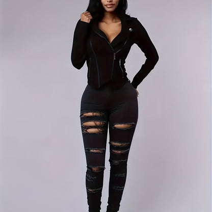vlovelaw  Ripped Holes Casual Skinny Jeans, Slim Fit Stretchy Chic Tight Jeans, Women's Denim Jeans & Clothing