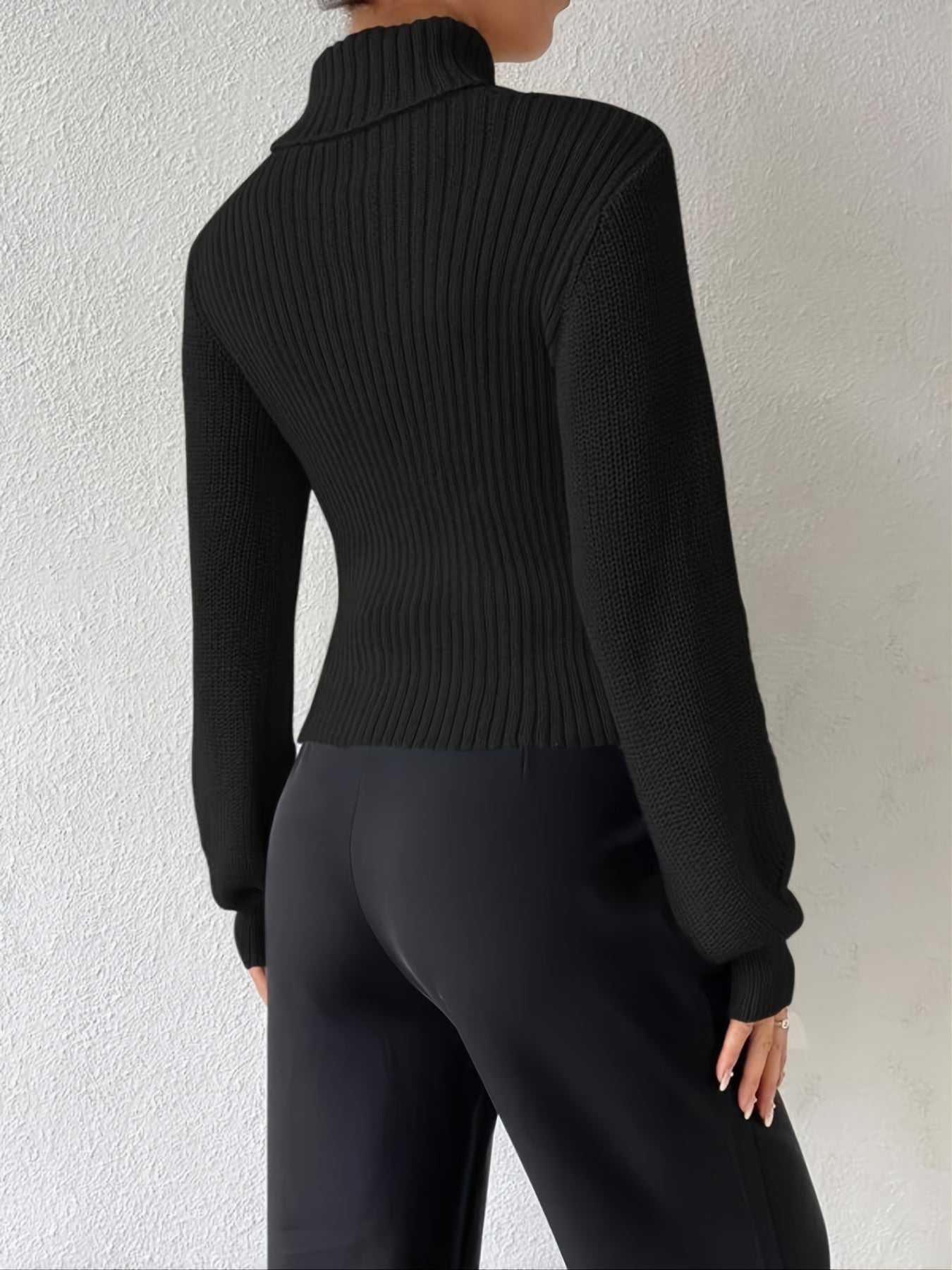 vlovelaw Solid Turtleneck Cut Out Pullover Sweater, Casual Long Sleeve Sweater For Spring & Fall, Women's Clothing
