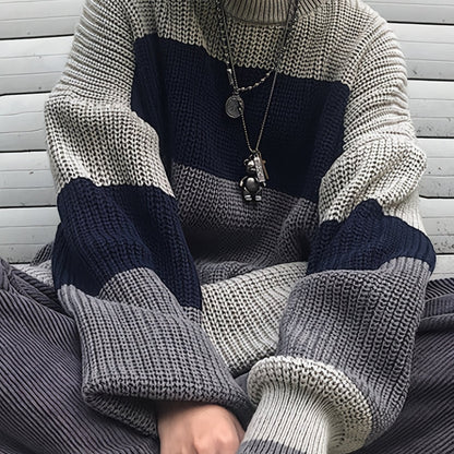 vlovelaw  Color Block Crew Neck Pullover Sweater, Vintage Long Sleeve Oversized Slouchy Sweater, Women's Clothing