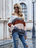vlovelaw  Color Block V Neck Pullover Sweater, Elegant Long Sleeve Drop Shoulder Sweater, Women's Clothing