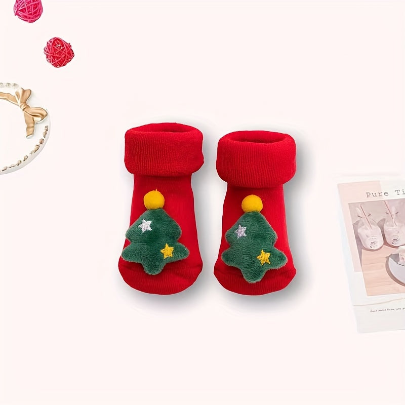 1 Pair Of Baby Autumn And Winter Floor Socks, Newborn Plush Socks, Christmas Socks, Baby Anti-slip Floor Socks, Male And Female Baby Warm Floor Socks, New Cartoon Socks