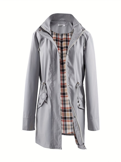vlovelaw  Drawstring Waist Hooded Zip Up Coat, Casual Long Sleeve Coat For Fall & Winter, Women's Clothing