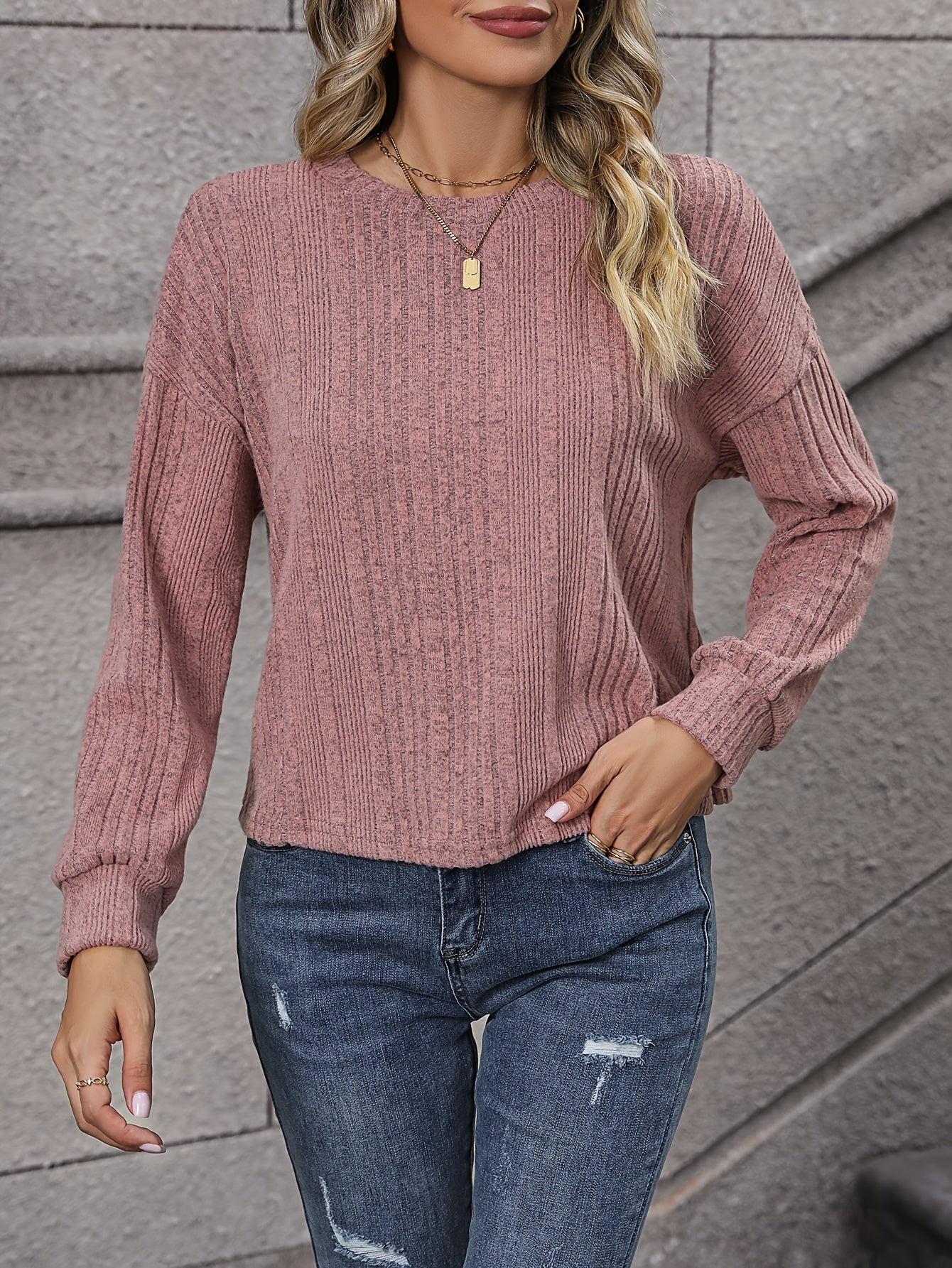 vlovelaw Solid Crew Neck Pullover Sweater, Casual Long Sleeve Sweater For Spring & Fall, Women's Clothing