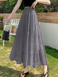Solid Lace Elastic Waist Skirt, Elegant Skirt For Spring & Summer, Women's Clothing