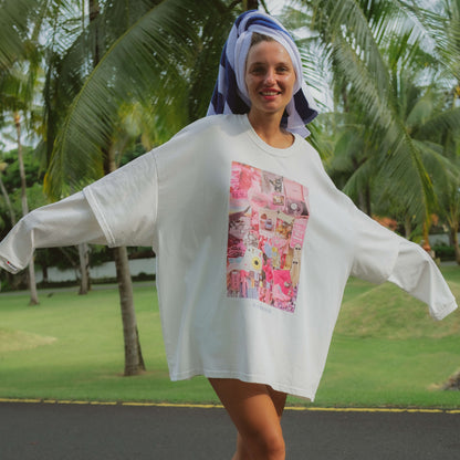 hot sweetheart double-sleeved design sense personalized printing long-sleeved T-shirt women's spring loose medium and long jumper
