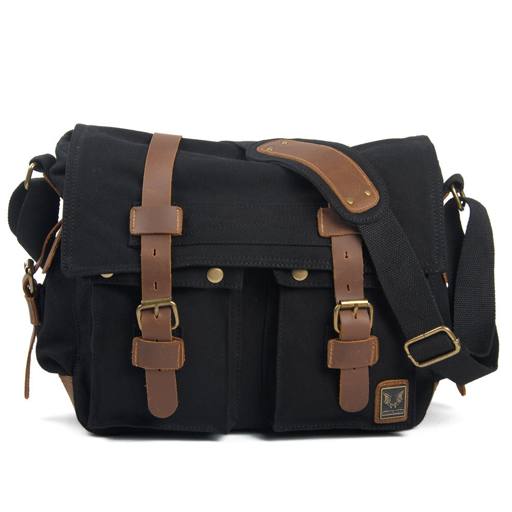 VLOVELAW 2025 Muchuan cloth bag, wholesale 2025 retro canvas with mad horse leather men's and women's mail carrier bag single shoulder casual satchel