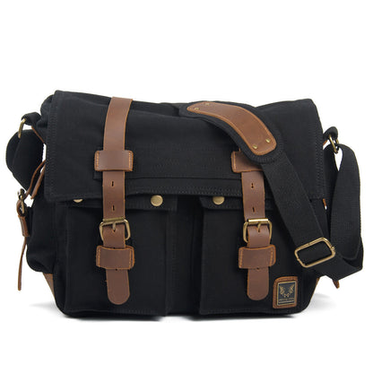 VLOVELAW 2025 Muchuan cloth bag, wholesale 2025 retro canvas with mad horse leather men's and women's mail carrier bag single shoulder casual satchel