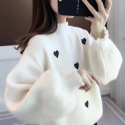 VLOVELAW New sweater women's New autumn and winter loose lazy wind semi-turtleneck pullover thickened knitted bottoming shirt top