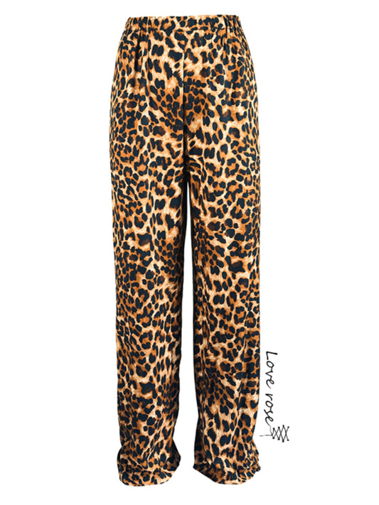 Tie and wrap original design, leopard print light elastic waist high waist casual pants, new women's clothing design trousers