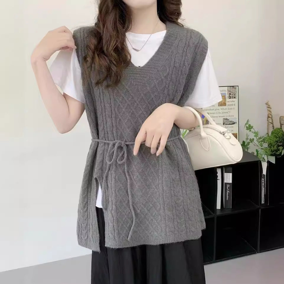 VLOVELAW Spring and Autumn Lazy Wind Knitting Waist Skinny Vest Hot Fashion Vest Stacked Wear Vest V-Neck Sweater Women