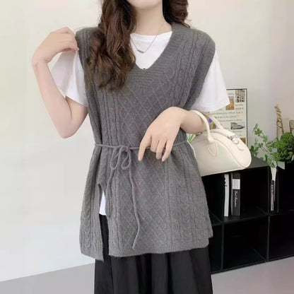 VLOVELAW Spring and Autumn Lazy Wind Knitting Waist Skinny Vest Hot Fashion Vest Stacked Wear Vest V-Neck Sweater Women
