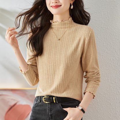 direct sales knitted top women's semi-turtleneck inner  spring retro warm sweater short bottoming shirt