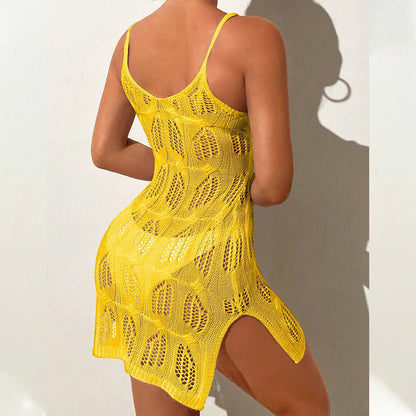 VLOVELAW 2025 summer new beach skirt women's solid color sexy knitted hollow beach bikini swimsuit blouse sunscreen clothing