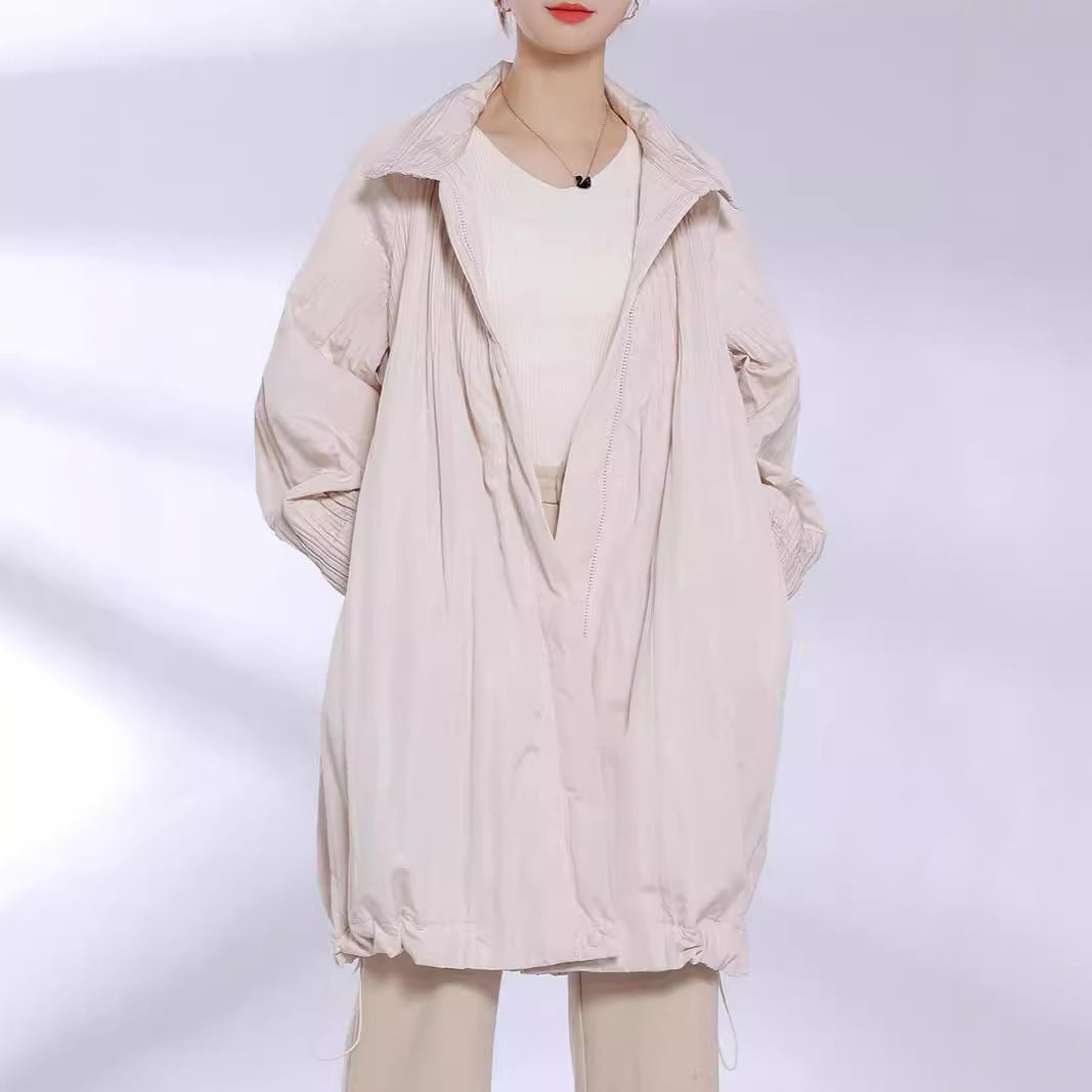 2025 cotton-padded clothes for women's high-end women's medium and long designs, pleated jackets, warm and fashionable cotton-padded clothes, casual and versatile.