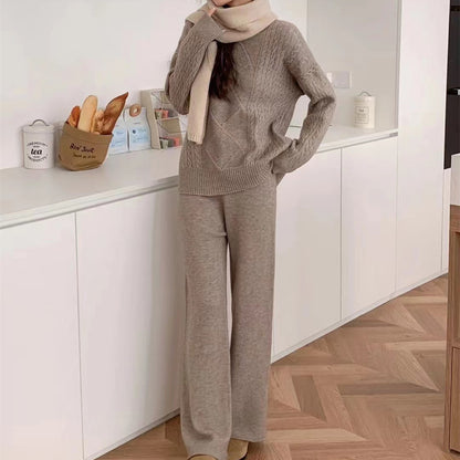 VLOVELAW Casual fashion lazy style suit women's new milk wear a whole set of winter sweaters knitted wide-leg pants two-piece set