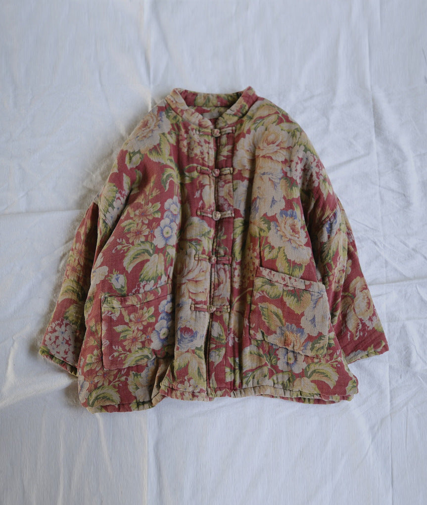 old retro printed loose cotton-padded clothes, heavy industry washed national comfortable casual thickened jacket M22338