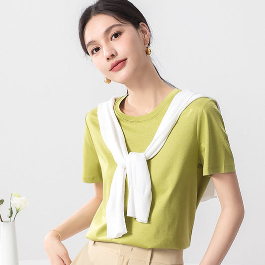 VLOVELAW Short-Sleeved Women's Clothing Spring and Summer Clothes Women's Big Belly Slimming Purple Top  White T Shoulder T-shirt Women's Short-Sleeved
