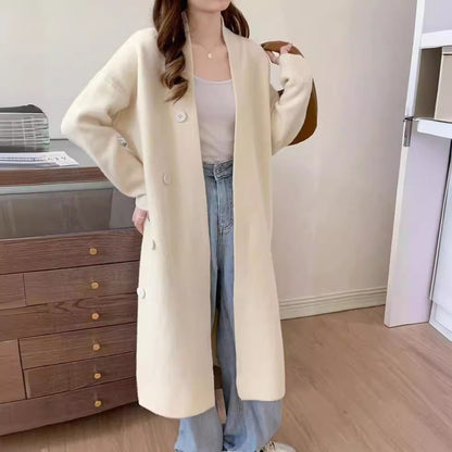 VLOVELAW Korean version loose large size knitted cardigan women's New autumn and winter simple loose lazy wind thickened long sweater jacket