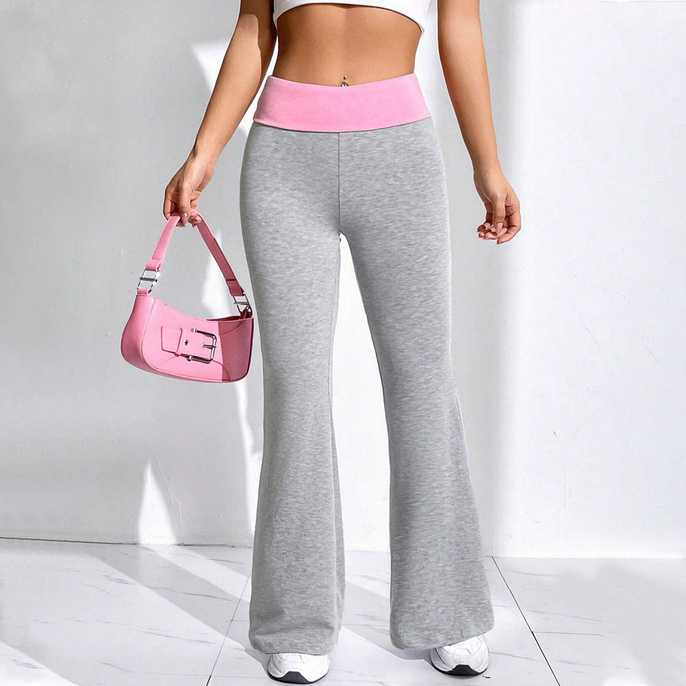 popular Popular trade hot-selling  sports casual pants autumn and winter splicing contrasting colors elastic waist wide legs horn trousers women