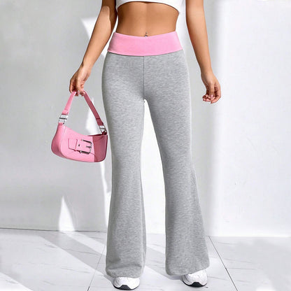 popular Popular trade hot-selling  sports casual pants autumn and winter splicing contrasting colors elastic waist wide legs horn trousers women