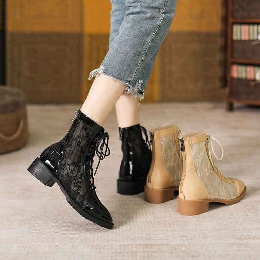 Summer New British Style Breathable Mesh Platform Square Head Increased Rear Zipper Martin Boots Factory Delivery