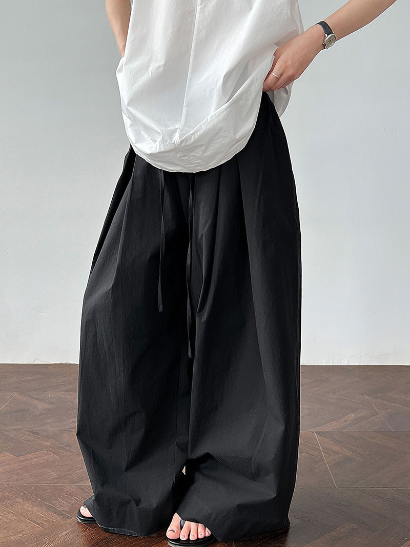 Luxi 100 cotton high-waisted versatile lace-up straight-leg pants women's summer new thin casual wide-leg trousers 1950