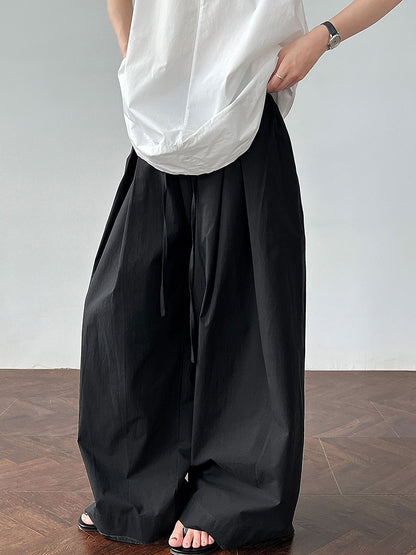 Luxi 100 cotton high-waisted versatile lace-up straight-leg pants women's summer new thin casual wide-leg trousers 1950