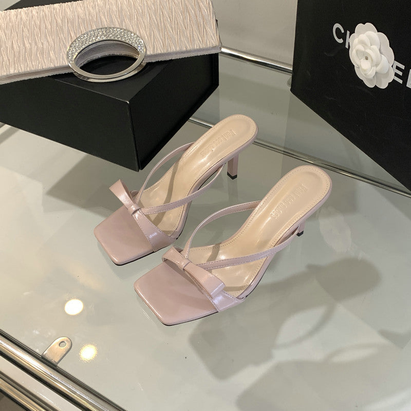 Spring and Autumn New  Style Square Toe High Heels Women's Roman Sandals Outer Wear Flip-Flops Flip-Flops All-Matching
