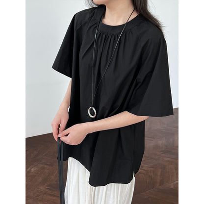 Luxi Korean version back hollow short-sleeved shirt women's summer new lazy wind loose backless shirt top 9733