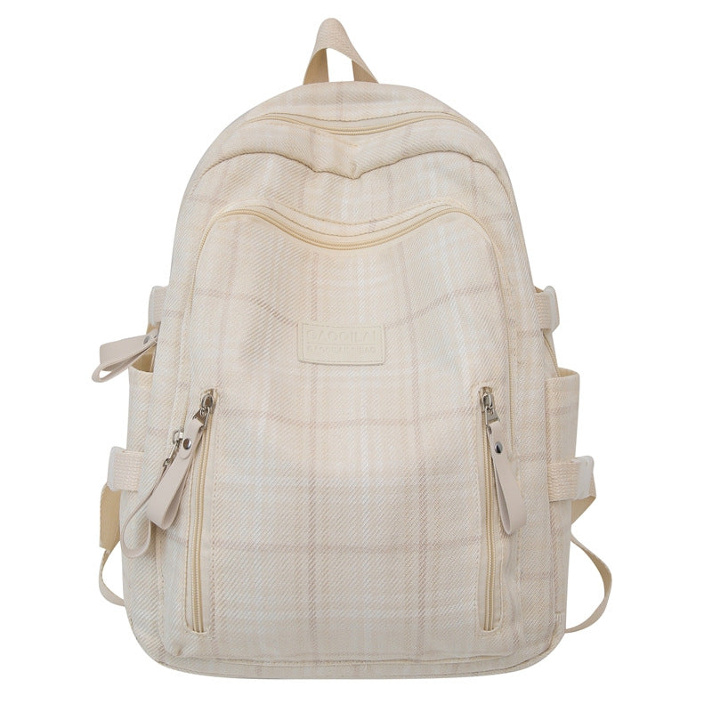 New Plaid Cotton and Linen Backpack Girls Convenient Travel Go out Daily Matching Backpack Cross-Border Schoolbag