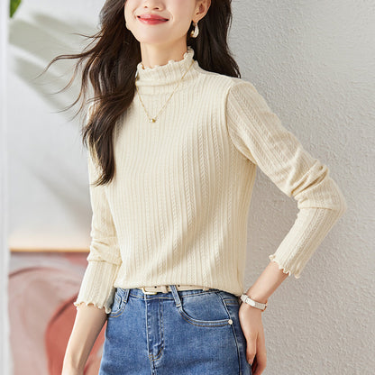 direct sales knitted top women's semi-turtleneck inner  spring retro warm sweater short bottoming shirt