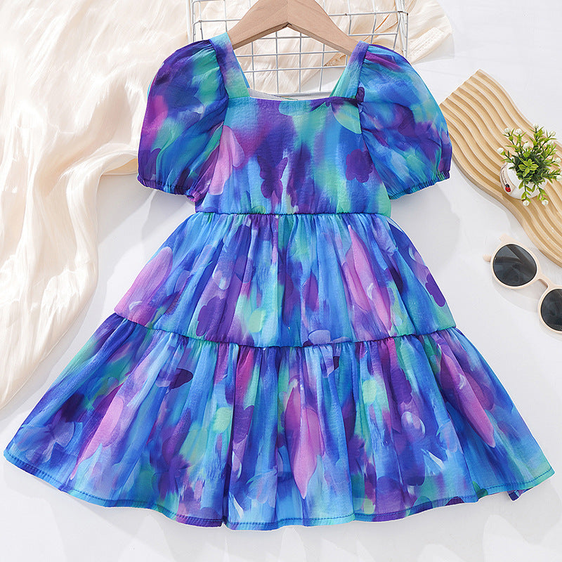 VLOVELAW Summer New Girls' Puff Sleeve Dress Princess Dress