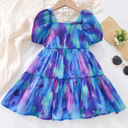 VLOVELAW Summer New Girls' Puff Sleeve Dress Princess Dress