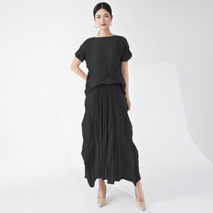 2025 Hot-selling women's suit summer two-piece set high-end irregular casual T-shirt short-sleeved top versatile skirt