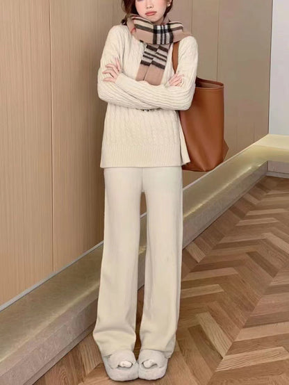 VLOVELAW Casual fashion new women's temperament royal sister fashion sweater set knitted sweater casual wide-leg pants two-piece set