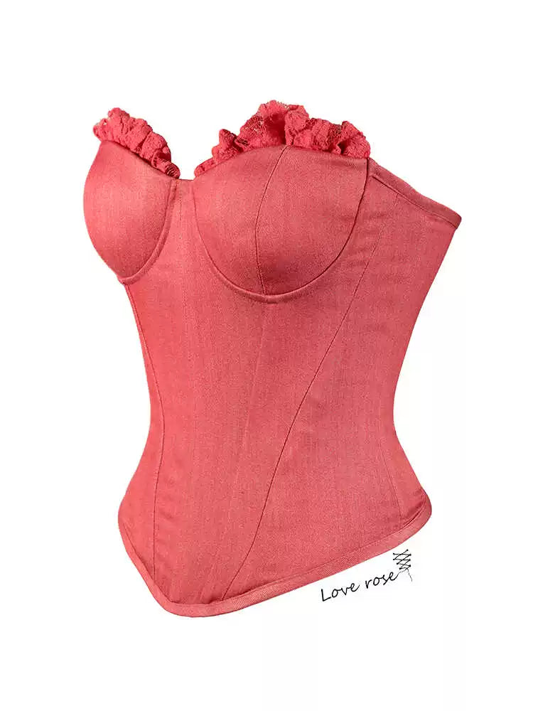 Tie and wrap original designer, watermelon red fungus edge three-dimensional cup, chest pad, fish bone coat, chest wrap tube top