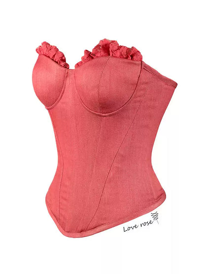 Tie and wrap original designer, watermelon red fungus edge three-dimensional cup, chest pad, fish bone coat, chest wrap tube top