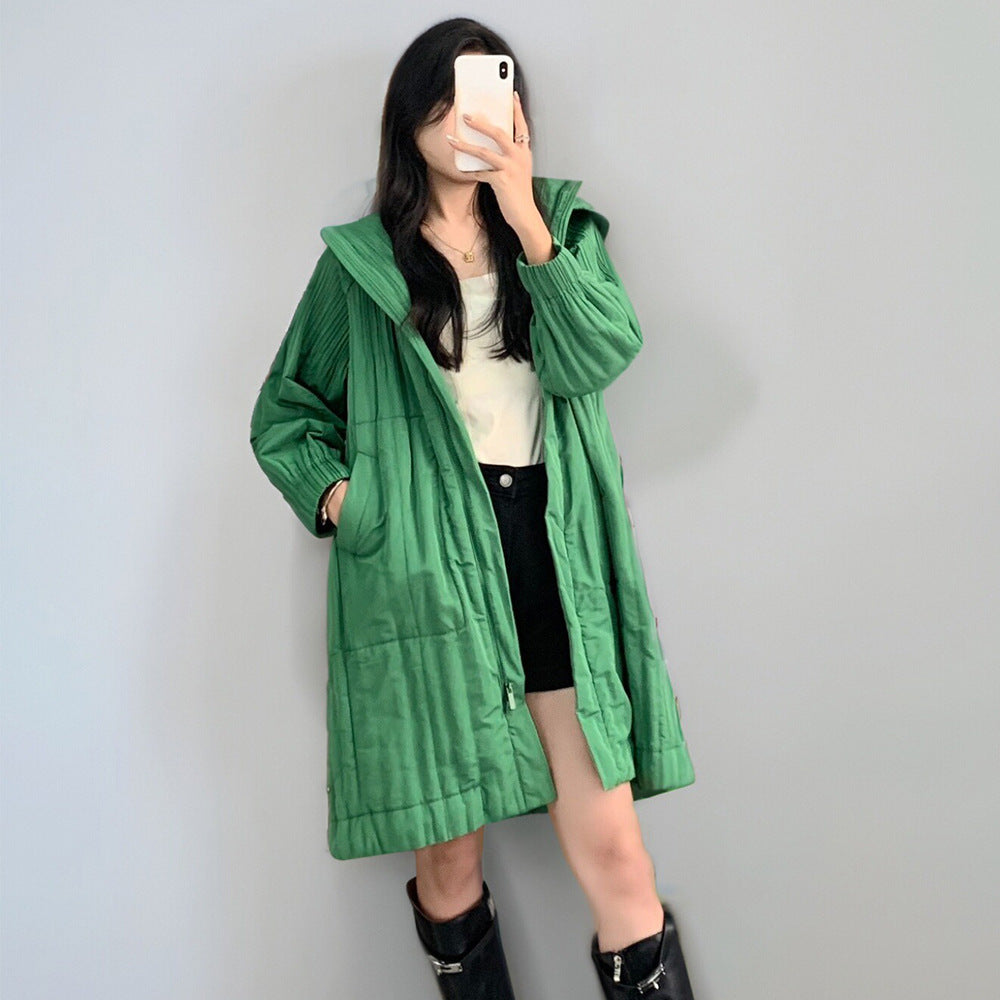 2025 Cotton jacket down jacket women's high-end women's small medium and long pleated new loose versatile pleated cotton coat