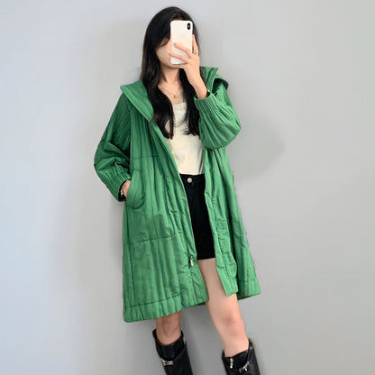 2025 Cotton jacket down jacket women's high-end women's small medium and long pleated new loose versatile pleated cotton coat