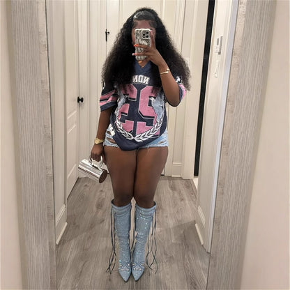 Autumn new  New Popular trade loose casual versatile sports style fashion printing short-sleeved T-shirt top women