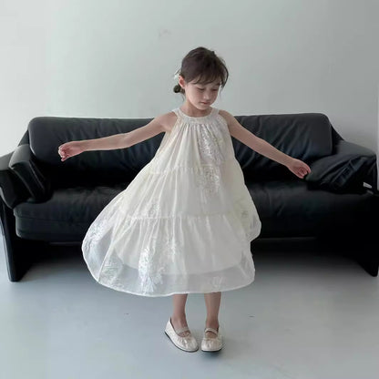 VLOVELAW South Korea Children's Clothing  Summer Girls Vacation Style Dress Middle and Big Children Girls Halter Backless Fairy Dress Princess Dress