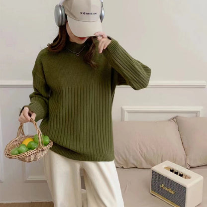 VLOVELAW Casual style knitted bottoming sweater women's New autumn and winter new loose solid color pit strip semi-turtleneck knitted sweater top