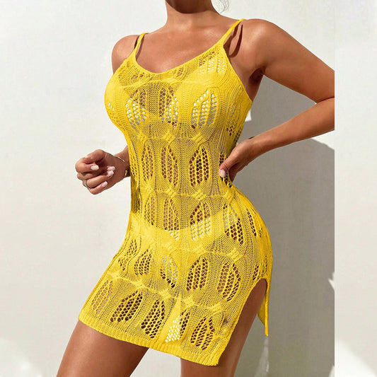 VLOVELAW 2025 summer new beach skirt women's solid color sexy knitted hollow beach bikini swimsuit blouse sunscreen clothing