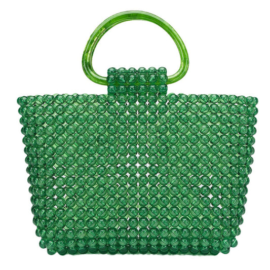 popular new acrylic jadeite handmade beaded woven bag summer vegetable basket handbag manufacturer