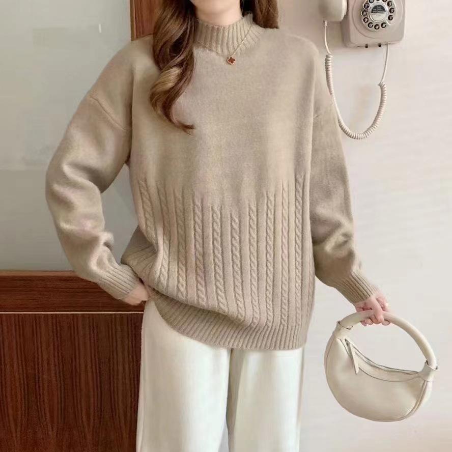 VLOVELAW Korean version of casual soft waxy pullover sweater women's New autumn and winter soft lazy wind loose and thin knitted sweater women's top