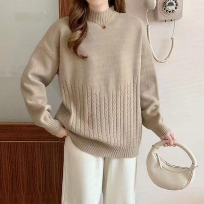 VLOVELAW Korean version of casual soft waxy pullover sweater women's New autumn and winter soft lazy wind loose and thin knitted sweater women's top
