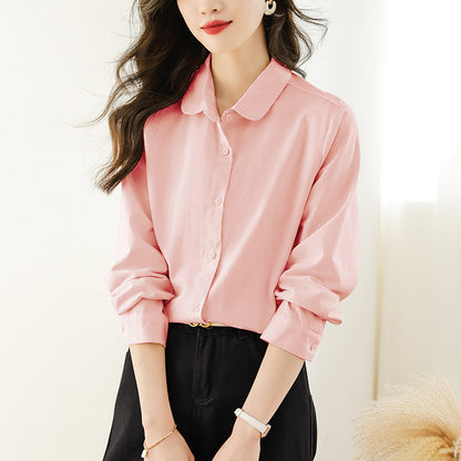 Cotton cocoon, doll collar shirt, women's long sleeves  spring and autumn new top, basic commuter temperament shirt